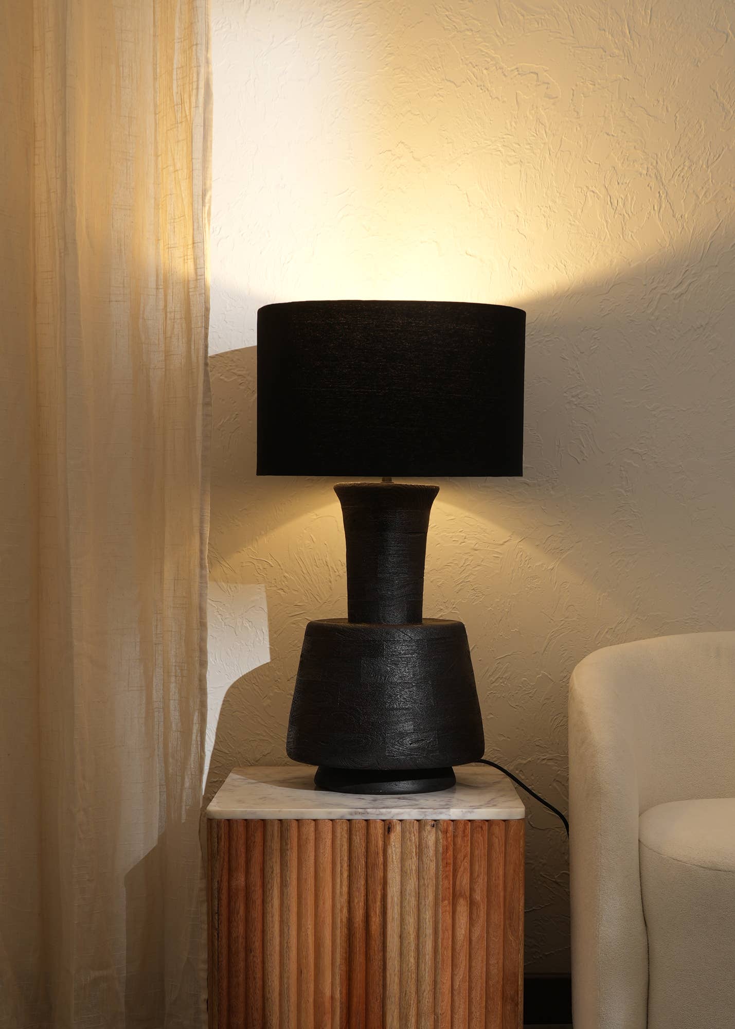 India Curated - Wholesale Accent/desk lamp - Handmade Artisanal Table Lamp with Wooden Base-16.5X16.5X29"