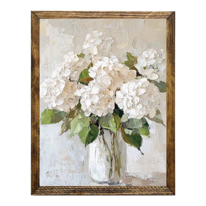 TIMBERLAND RAMME HVID HORTENSIA BLOMSTERKUNST I GLASVASE for engroshandel hos Jarmz Designs