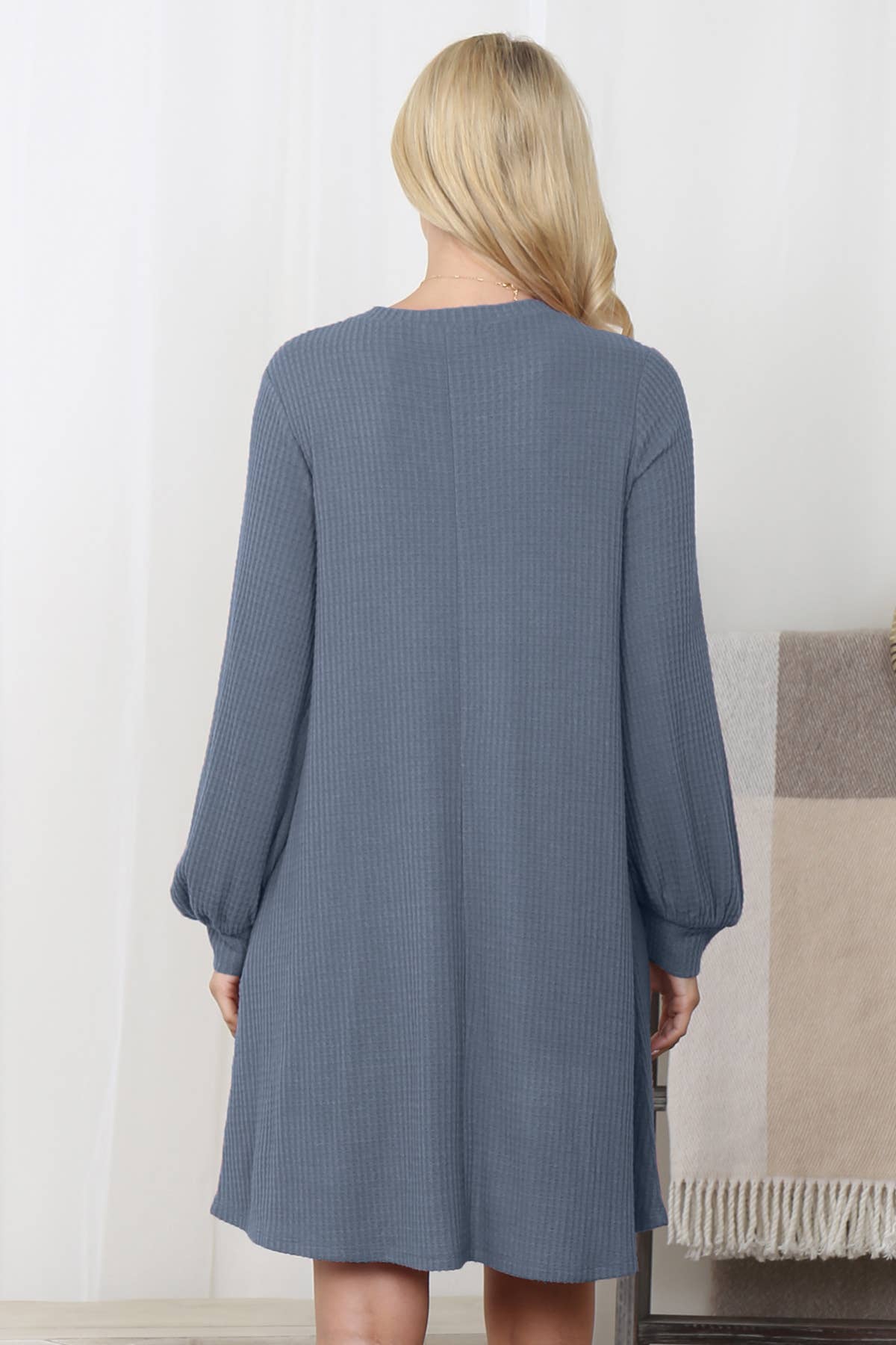 You & Me - Wholesale Dress - Women's - YMD10051V-BRUSHED WAFFLE BUBBLE SLEEVE POCKET DRESS21