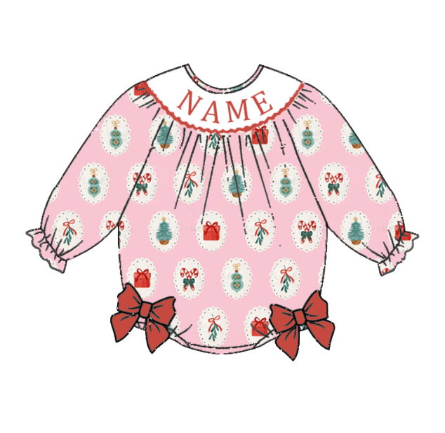 Auraquise - Wholesale Dress Set - Baby - Girls Christmas Gift Smocked Embroidery Custom Name Dress & Romper2