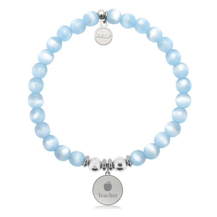 Teacher Charm with Blue Selenite Charity Bracelet for wholesale by H.E.L.P