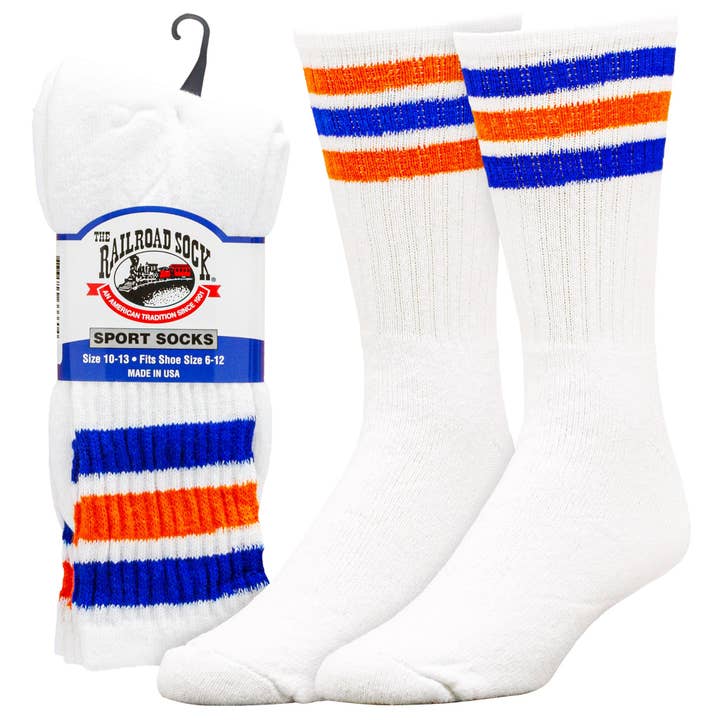Chaussettes mi-mollet rayées Team Spirit (2 paires) - orange/bleu pour la vente par Railroad Sock llc