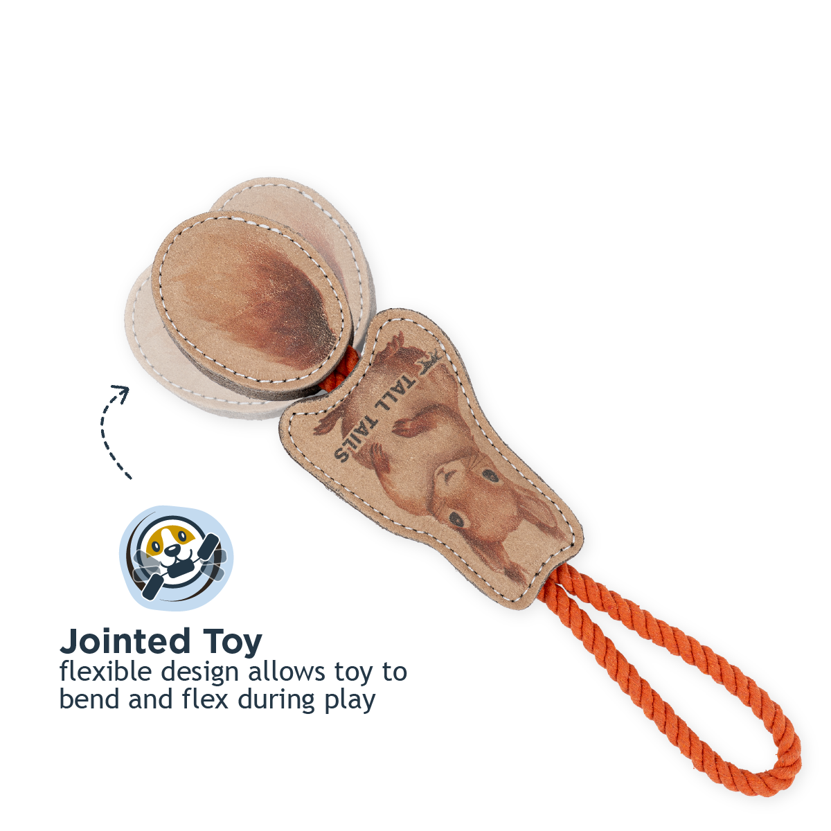 Tall Tails - Wholesale Pet Rope Toy - Dog - Natural Leather Jointed Squirrel Tug Dog Toy3
