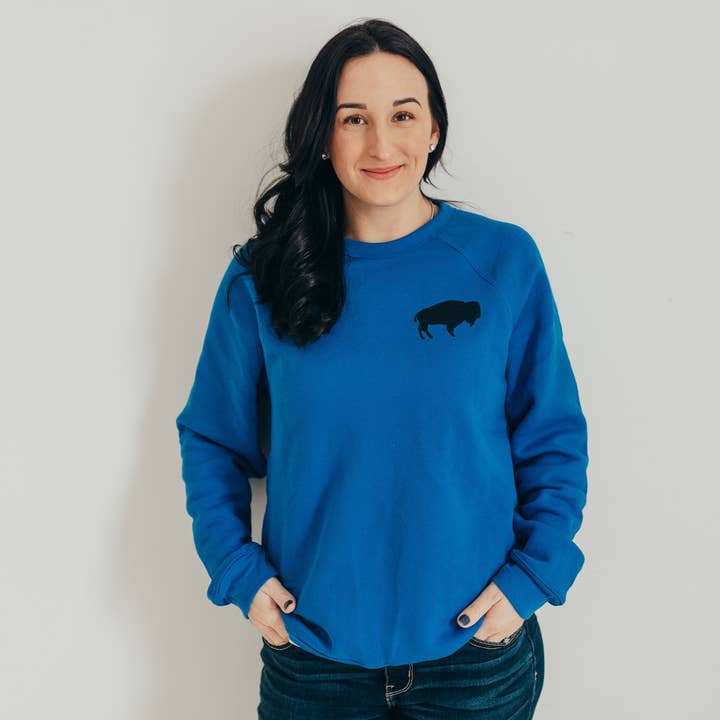 Felpa girocollo blu bisonte Buffalo per la vendita all'ingrosso da parte di Wild Roamer