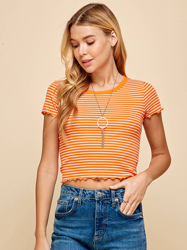 RT32159AS - SHORT SLEEVE MERROW CROP TOP for wholesale by Heart & Hips
