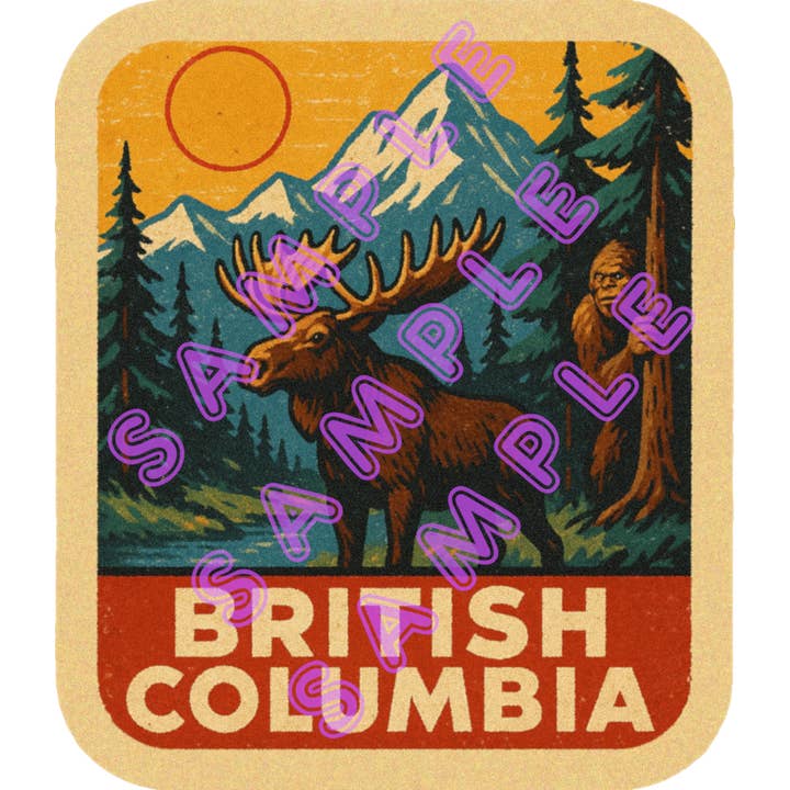 Autocollant en vinyle MOOSE SASQUATCH de la COLOMBIE-BRITANNIQUE BC9 pour la vente par Hilda74 Retro Designs