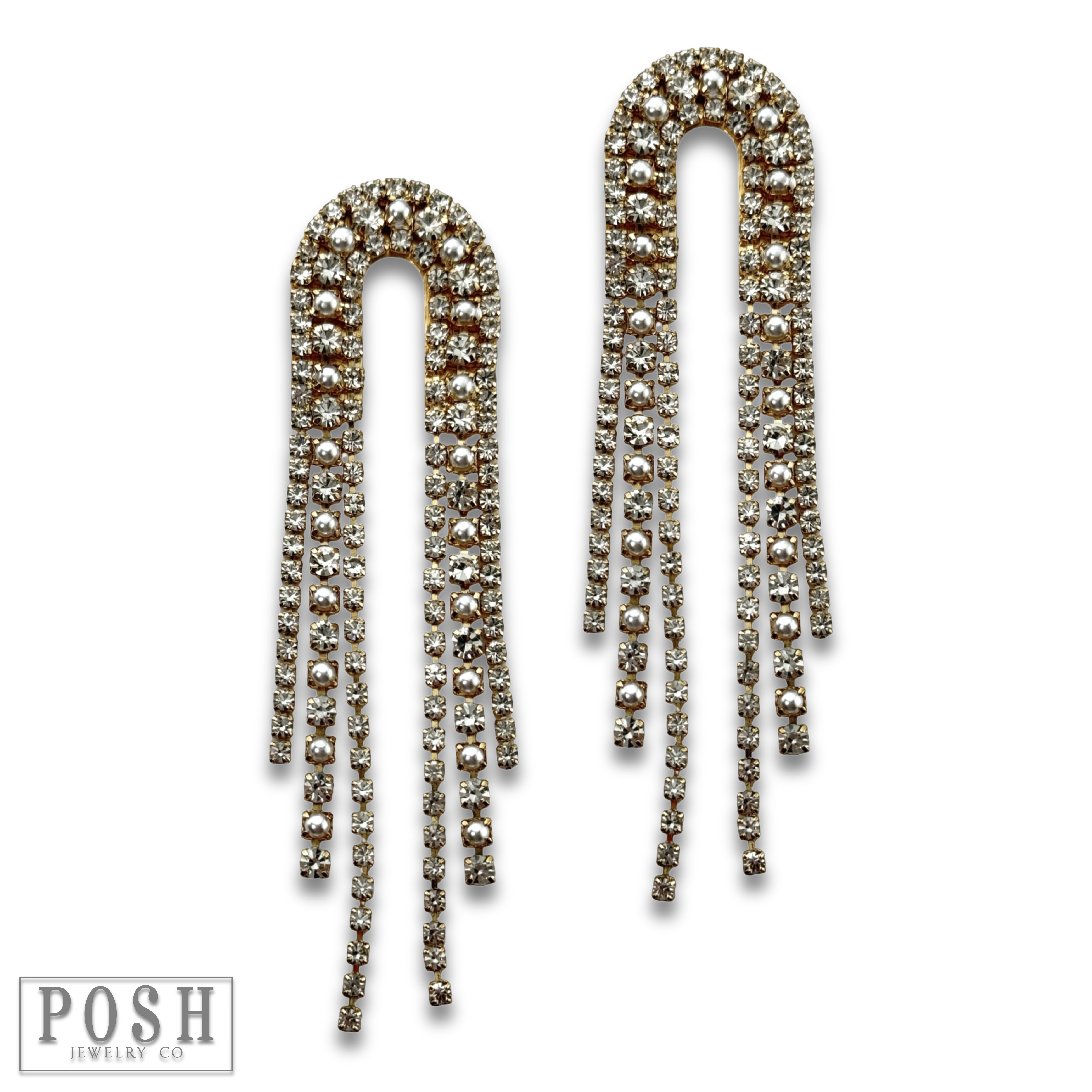 Pink Panache Brands - Wholesale Tassel Earrings - Arched rhinestone fringe earring - LC6