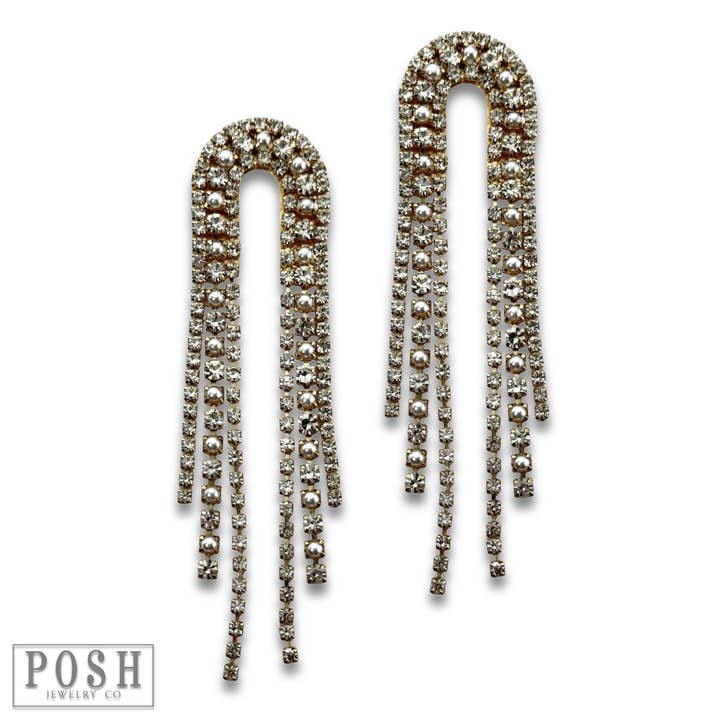 Pink Panache Brands - Wholesale Tassel Earrings - Arched rhinestone fringe earring - LC6