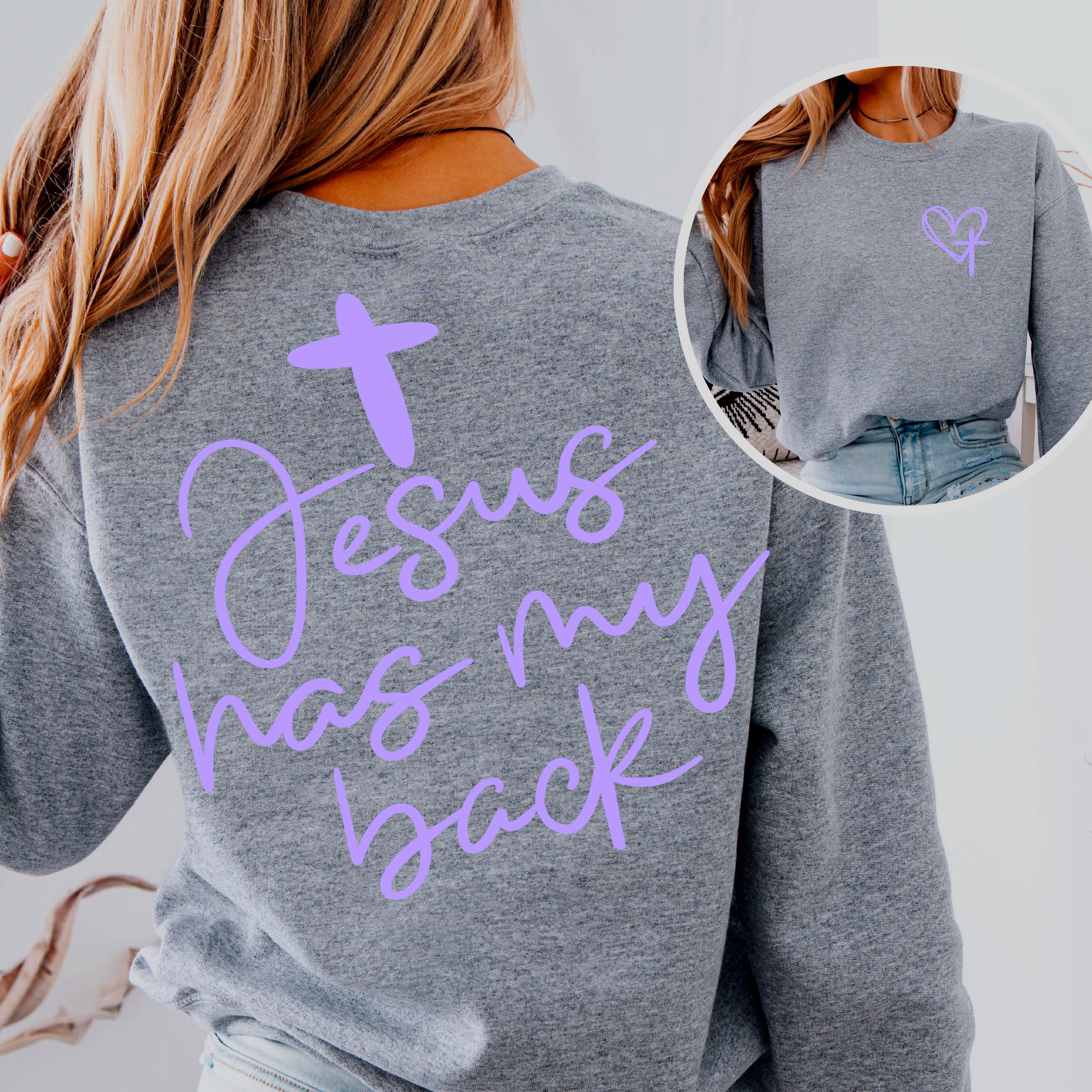 Shoppe SHC - Wholesale Graphic Sweatshirt - Women's - Jesus Has My Back  Screen Print Sweatshirt  16