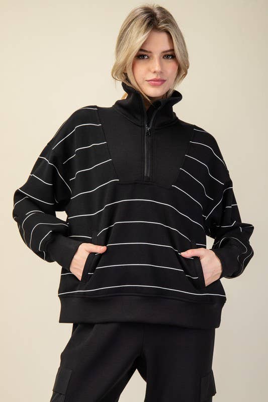 Sunday Morning - Vente Sweat-shirt – femme - T7299PL37 PULL À COL MONTANT À RAYURES ET FERMETURE ÉCLAIR DE GRANDE TAILLE 0