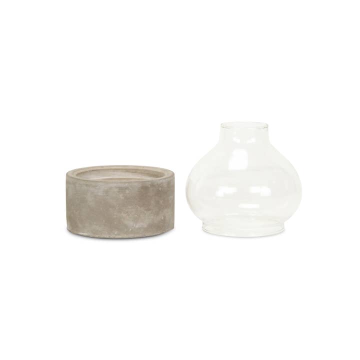 Cheungs Home Decor - Wholesale Candle Holder - Round Hurricane Glass and Cement Candle Holder