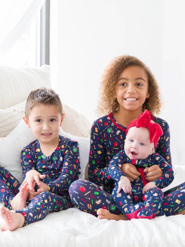 Navy Boys Back To School Bamboo Viscose Long Sleeve Pajama Set for wholesale on Faire