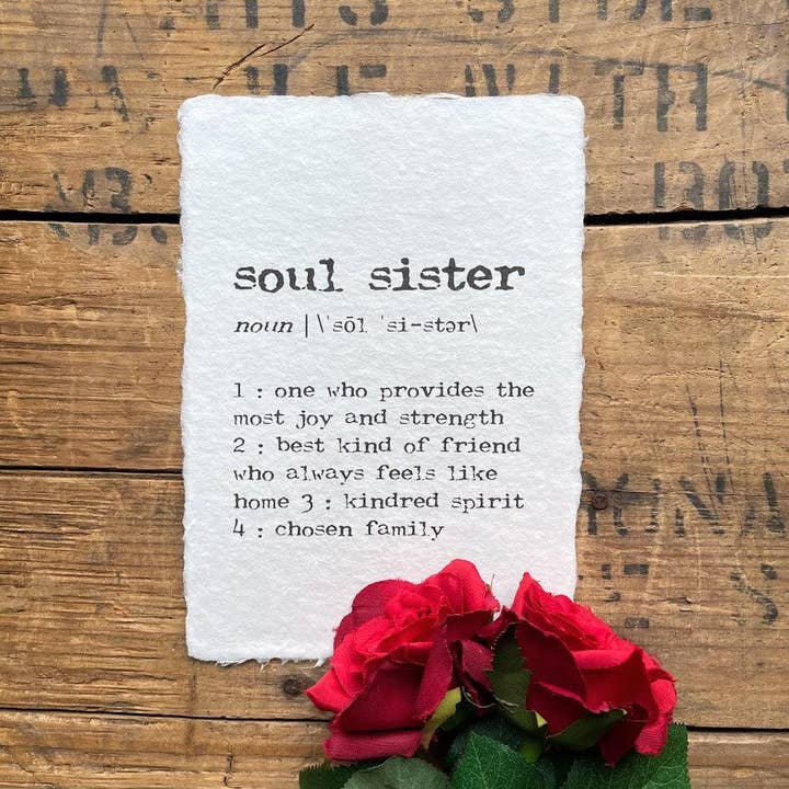 soul sister definition print on handmade paper for wholesale by Alison Rose Vintage
