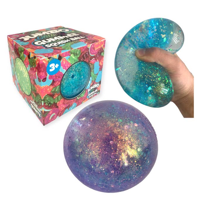Handee Products - Wholesale Squishy Toy - Kids & Baby - Jumbo Glittery Gummee Ball - 4"
