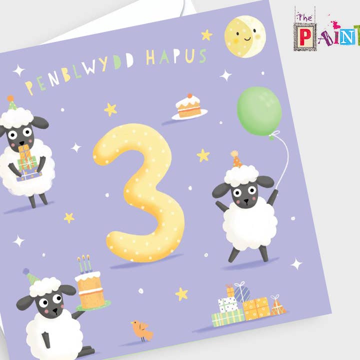Penblwydd Hapus 3' - 'Happy Birthday 3 welsh woolies for wholesale by The Paintbox