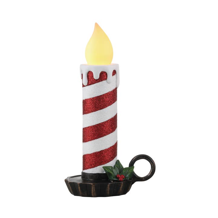 10" Flickering Chamberstick Glitter Candle – Red And White for wholesale by Mr. Christmas