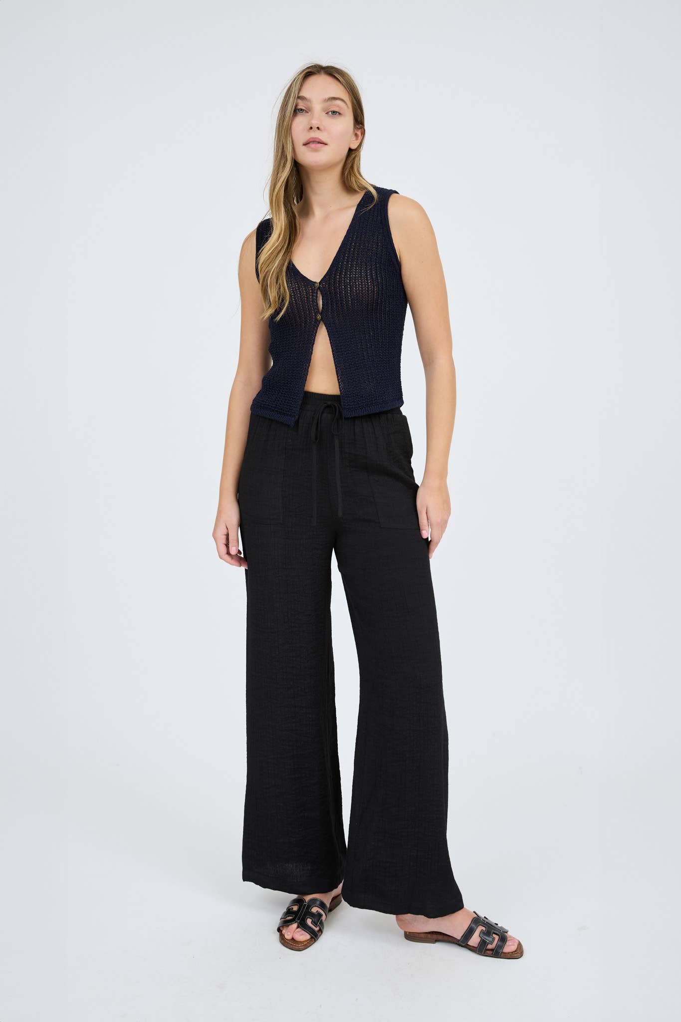 Blu Pepper - Wholesale Outerwear Vest - Women's - V NECK FRONT BUTTON CROCHET KNIT VEST4