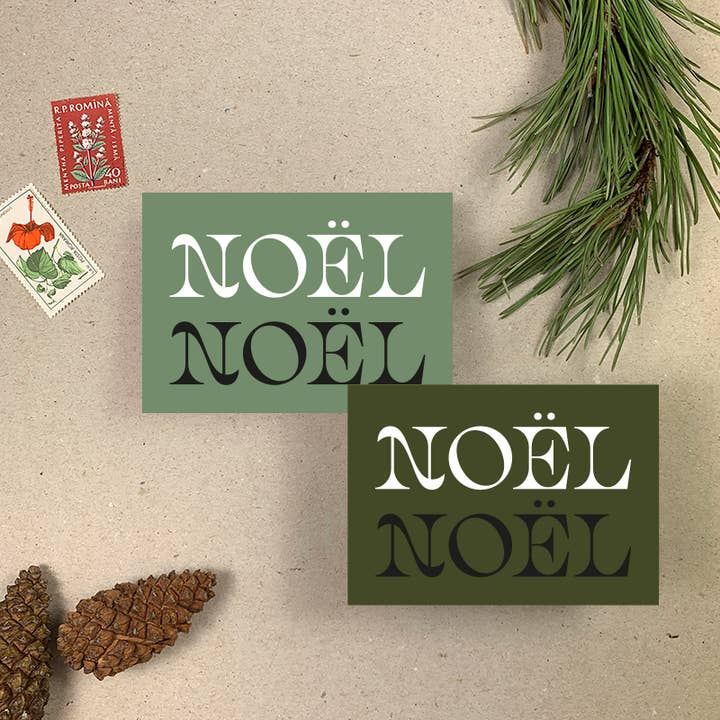 IMOGEN OWEN - Wholesale Christmas card - NOEL CHARITY CARD BOXED SET OF 6 IN TONAL GREEN1