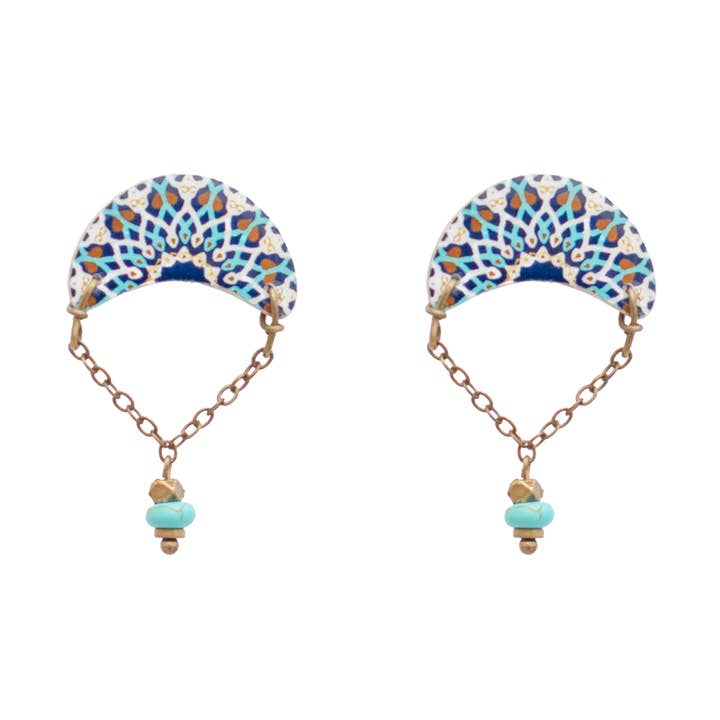 Pendientes de cerámica hechos a mano con mosaicos orientales en forma de media luna para venta al por mayor de Papital Gallery