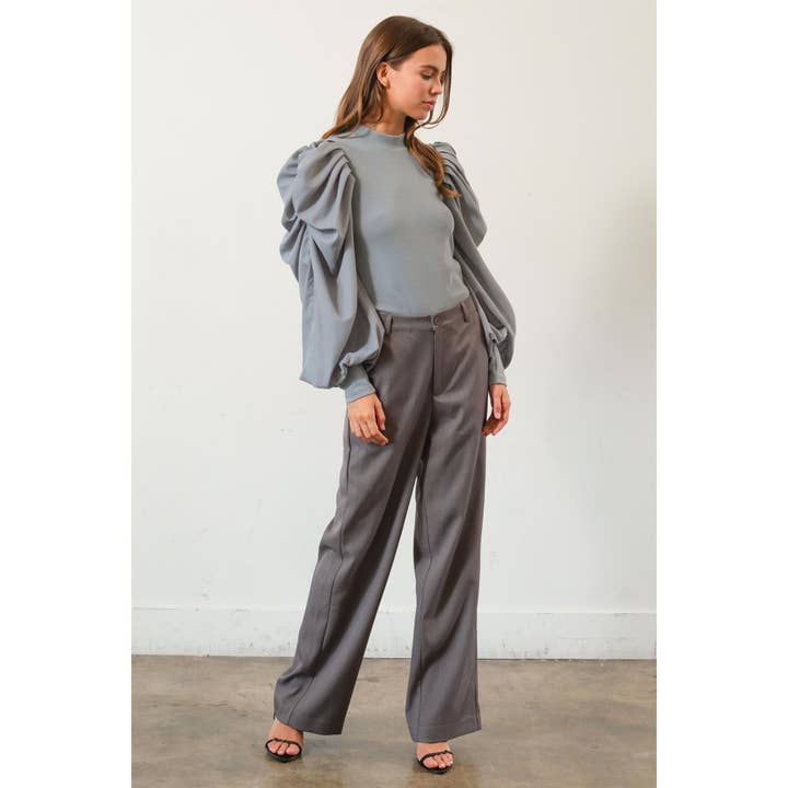HYFVE - Wholesale Blouse - Women's - HF25A714-Mock Neck Puff Sleeve Blouse