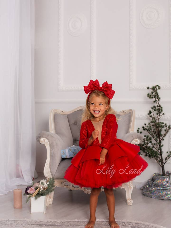 Robe à paillettes Angelina pour fille en rouge pour la vente par Lilyland