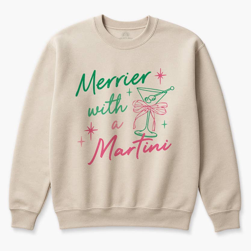 Golden Rose - Wholesale Graphic Sweatshirt - Women's - Merrier with a Martini Holiday Sweater – Festive Graphic2