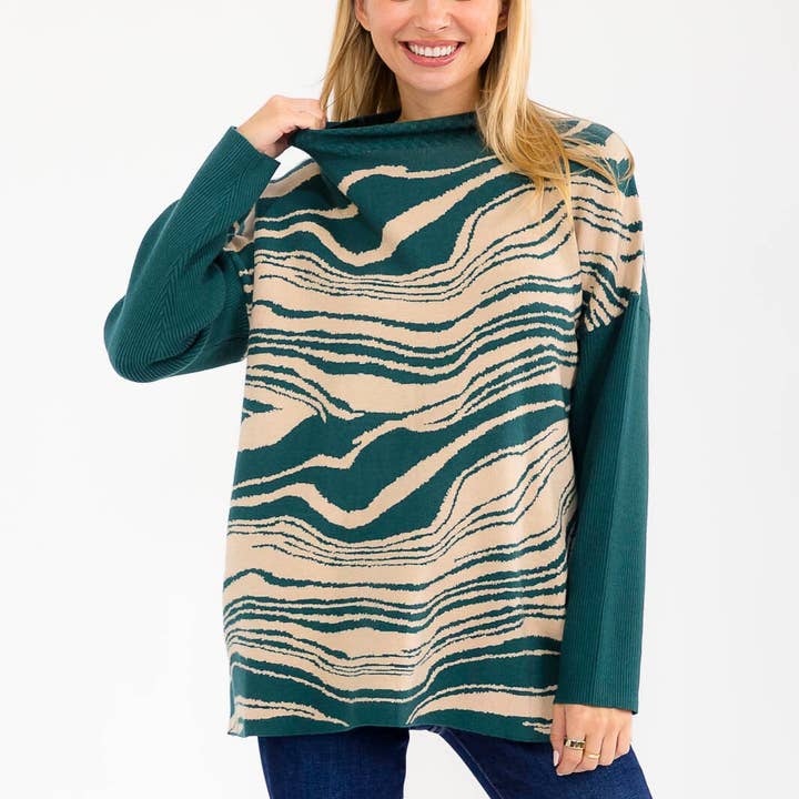 T22083- Patterned mock-neck long-sleeve sweater for wholesale by IWT Brands