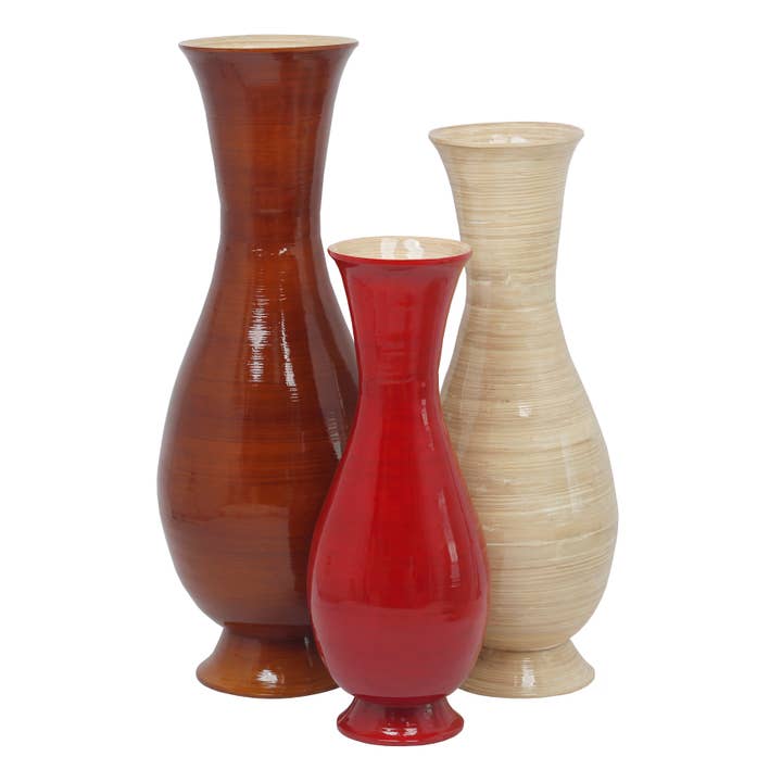 Quickway Imports - Vente Vases - Grand vase de sol décoratif moderne : bambou naturel fait main