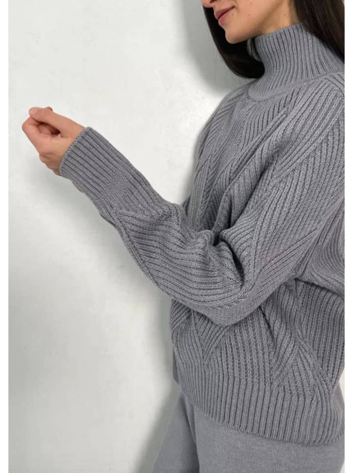 Nenya Fashion Limited - Wholesale Knit Sweater - Women's - High Neck Knitted Sweater With Geometric Print6