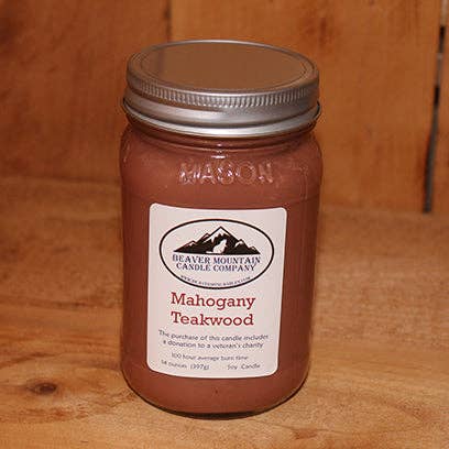 Mahogany Teakwood Soy Candle for wholesale by Beaver Mountain Candle Company