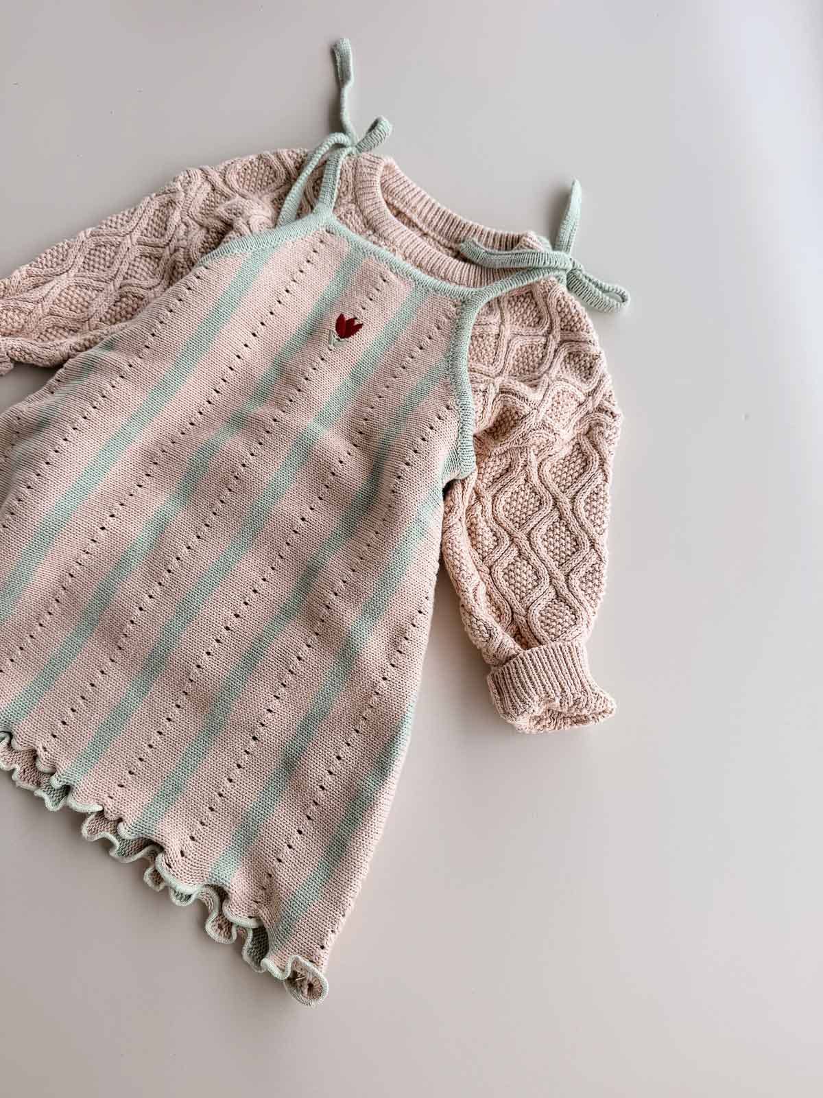 FRECKLES the label - Wholesale Dress - Kids - Embroidered Pointelle Tie Dress | Mist Stripe4