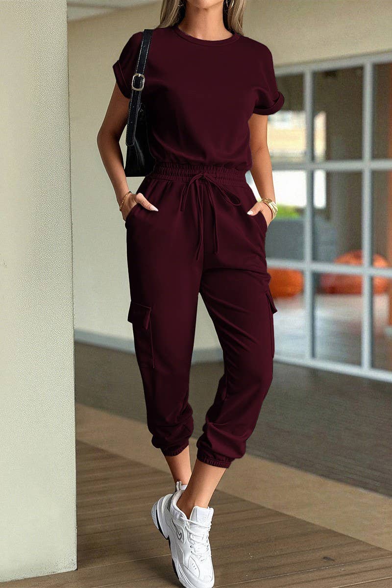 NINEXIS - Wholesale Top & Pant Set (NOT Loungewear) - Women's - CWSTB00444_SOLID CASUAL SHORT SLEEVE TEE & SHORTS SET1