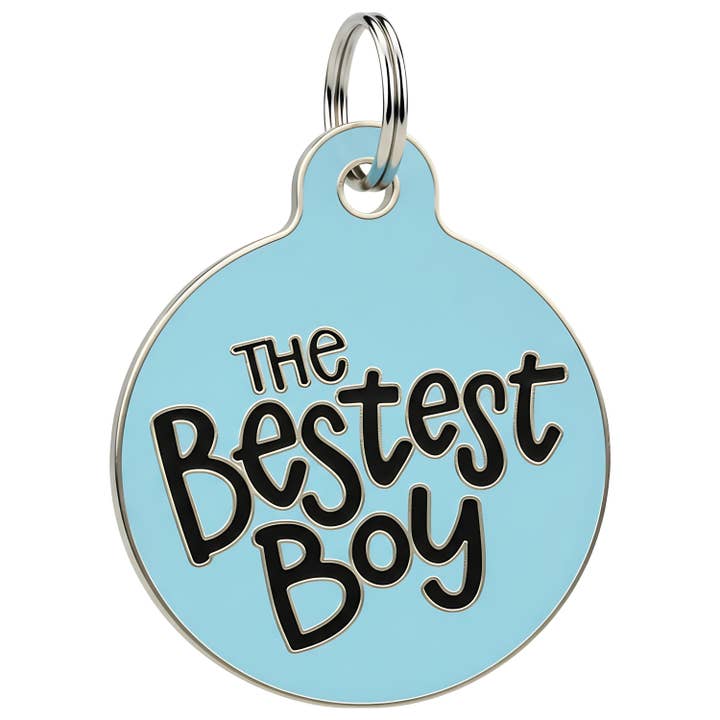 Blå emalje hundetegn med scannbar kæledyrs-ID - Den Bedste Dreng for engroshandel hos Bad Tags