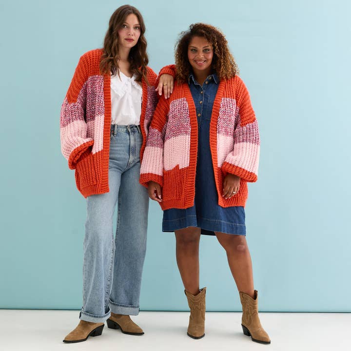 Cara & The Sky - Wholesale Cardigan - Women's - Janie Oversized Chunky Stripe Cardigan - Orange13