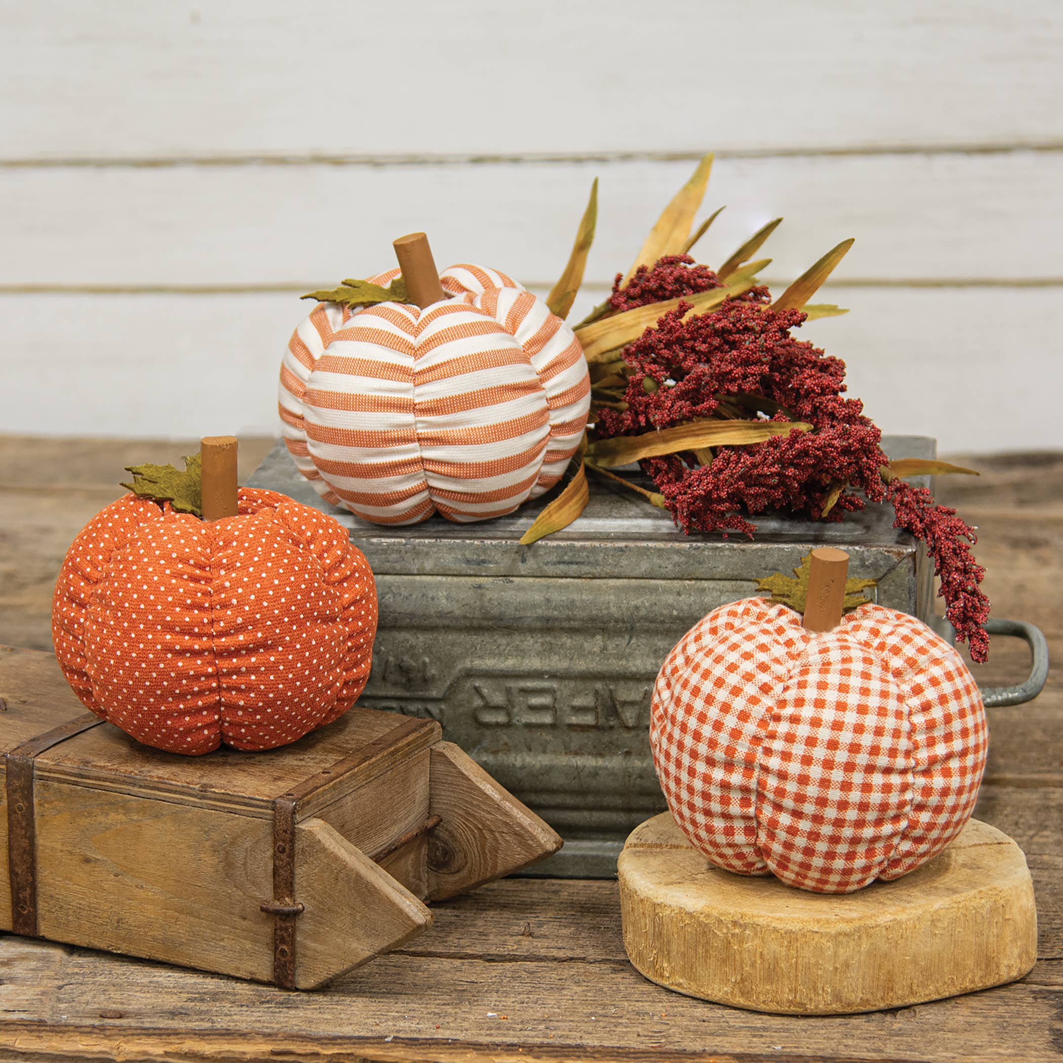 Bright Ideas - Wholesale Decorative Tabletop Object - Plush Orange Patterned Pumpkin 3 Asstd1