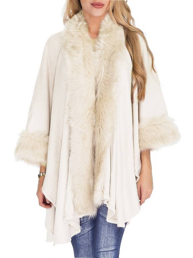 Cap Zone - Wholesale Poncho - Women's - Solid Color Lux Faux Fur Lined Open Silhouette Poncho6