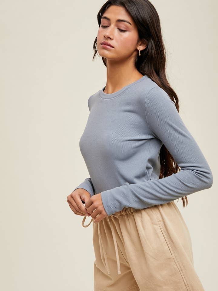 Wishlist Apparel - Wholesale Knit top – Women's - ROUND NECK FITTED RIBBED KNIT TOP / WL24-945010