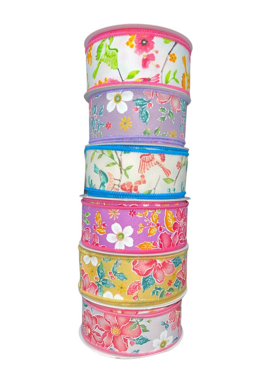 Thompson Wholesale - Wholesale Ribbon - Gift Wrapping - Bird & Floral Printed 1.5" Wired Ribbon -- 12 Pack1