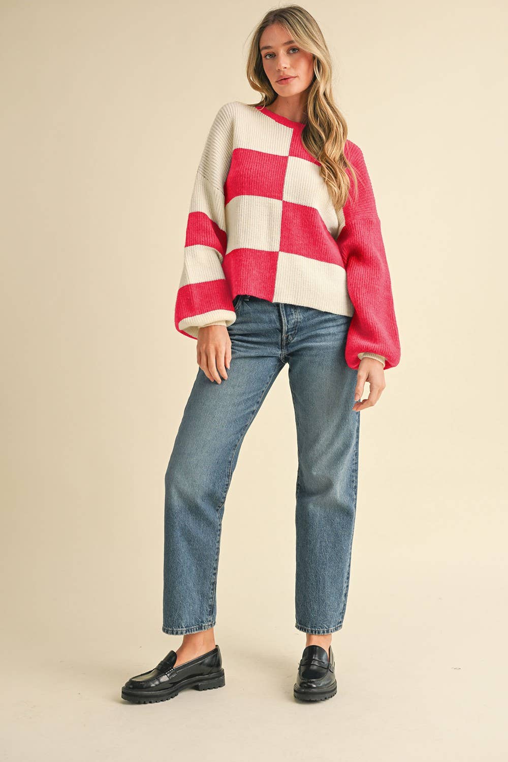 &MERCI - Wholesale Knit Sweater - Women's - OVERSIZED MIXED COLOR BLOCK SWEATER MSW106811