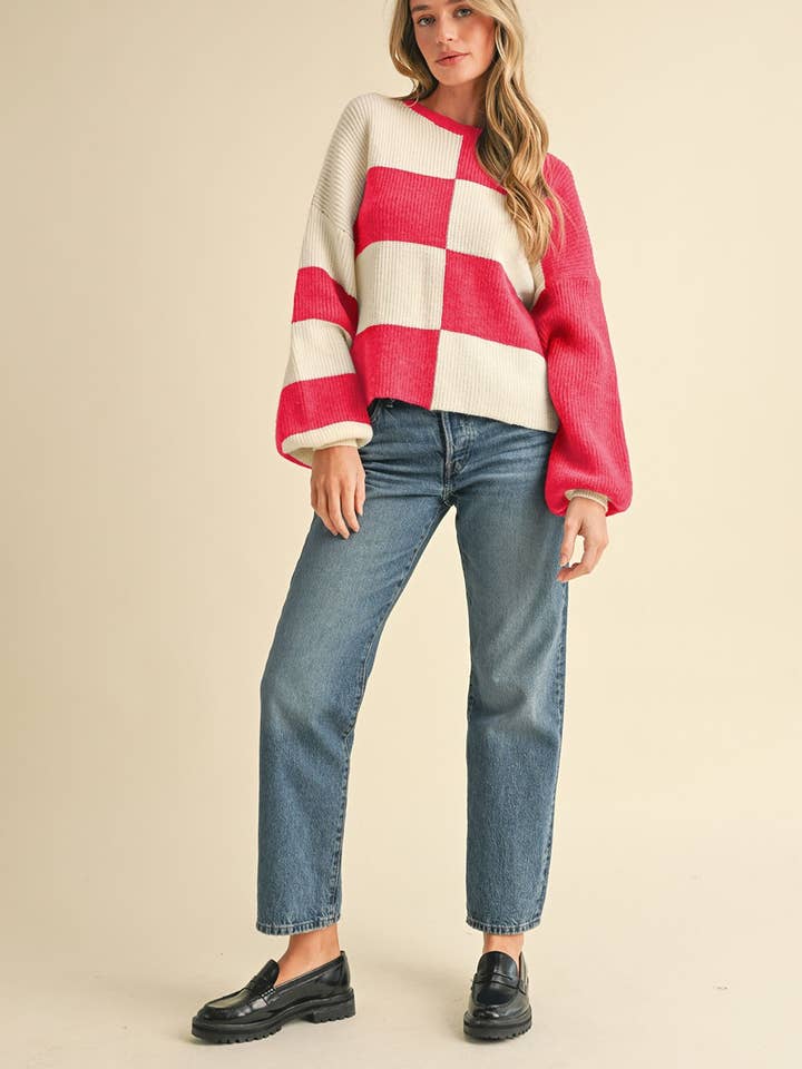 &MERCI - Wholesale Knit Sweater - Women's - OVERSIZED MIXED COLOR BLOCK SWEATER MSW106811