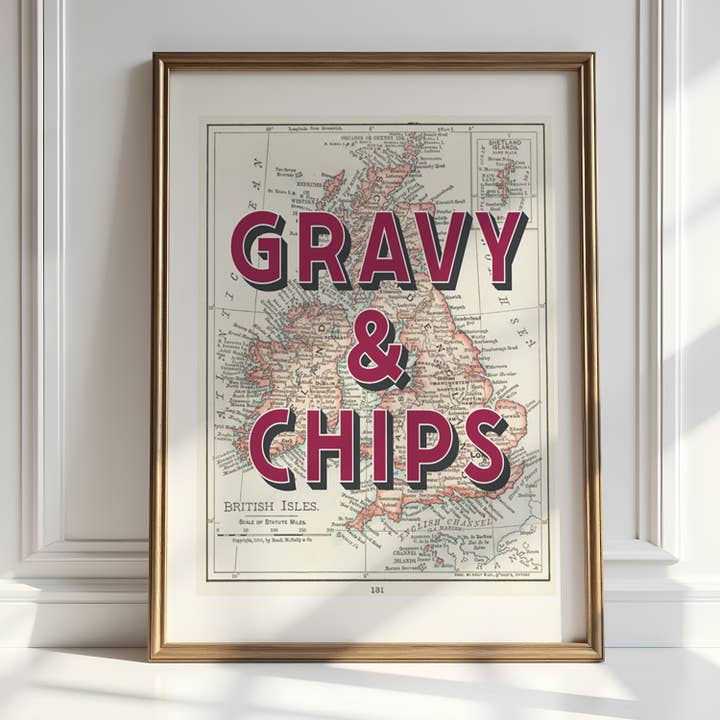 Gravy & Chips - Great Britain Map Art Print for wholesale by Timmy Loves