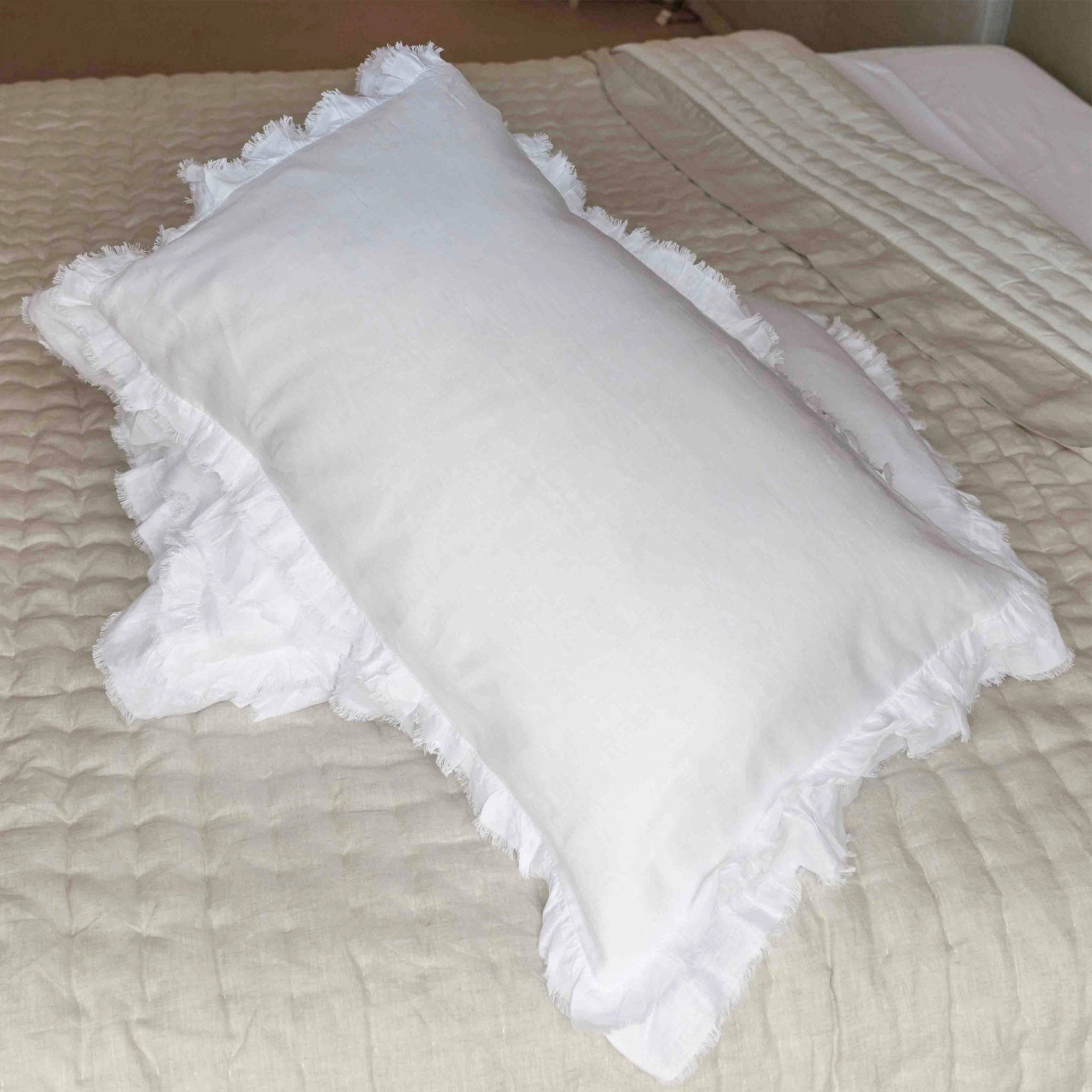 Ruche Ruffled White Linen King Pillowcases for wholesale on Faire5