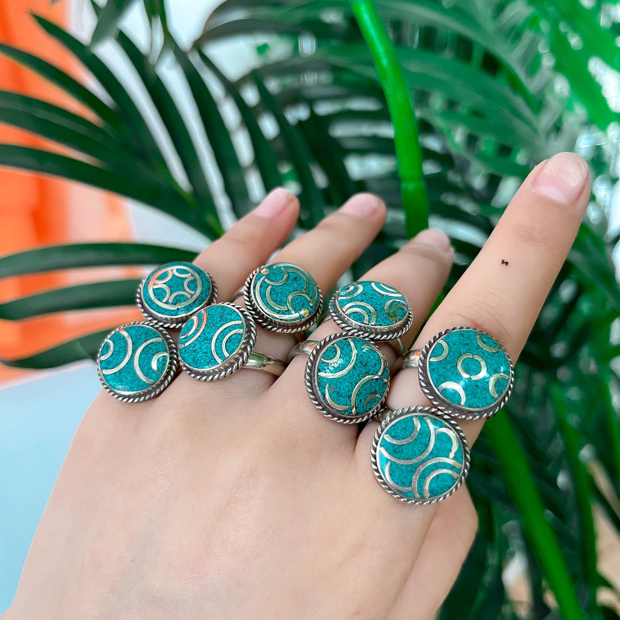 Karma Nepal Crafts - Wholesale Cocktail/Statement Ring - Round Gemstone Turquoise Coral Boho Rings0