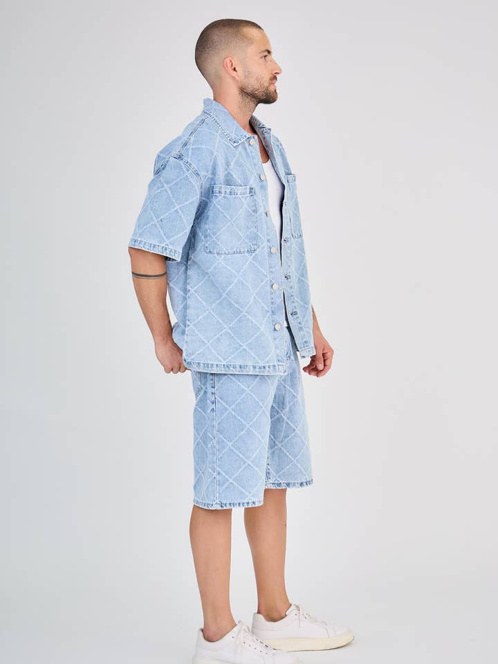 TOP MONDAY - Wholesale Top & Short Set (NOT Loungewear) - Men's - Blue Checkered Jeans Set3