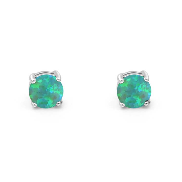 Solitaire Push Back Stud Earring Lab Created Green Opal Wholesale for wholesale by Blue Apple Imports