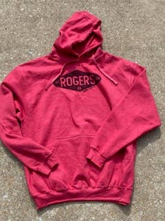 custom city town state namedrop badge hoodie red XS to 3X for wholesale by Happy State Co