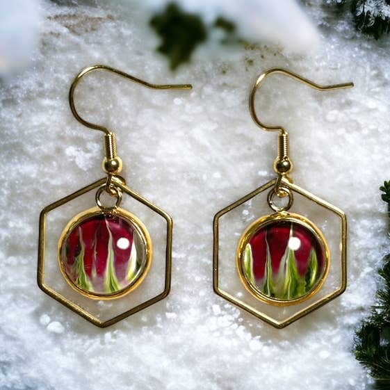 Original Artwork Hexagon Small Hanging Earrings - Gold for wholesale by Drift Away Studio