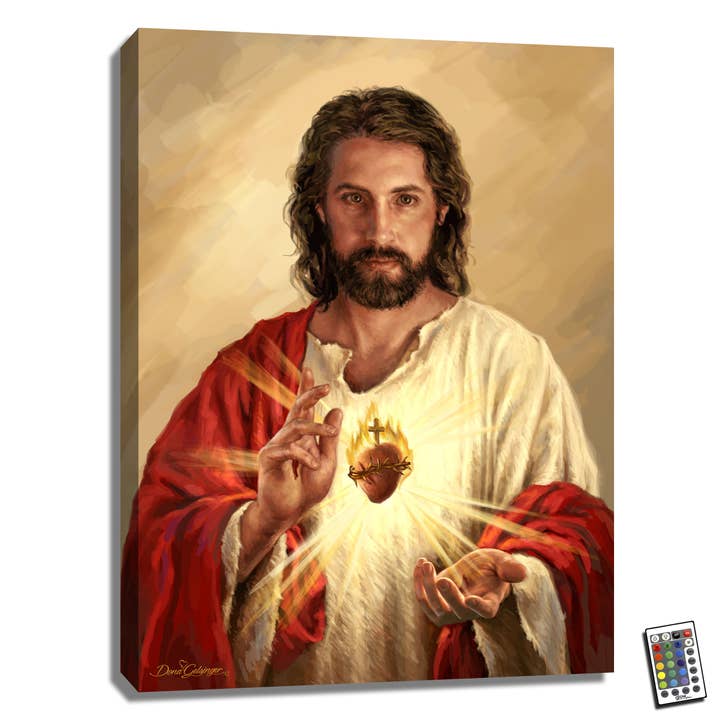 Sacred Heart of Jesus 18x24 Fully Illuminated LED Wall Art for wholesale by Glow Decor