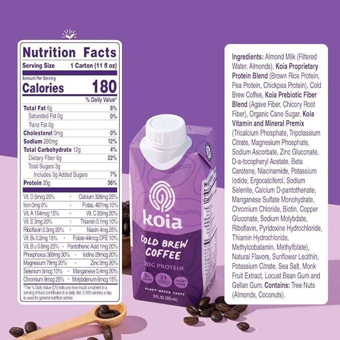 Koia - Wholesale Iced Coffee/Cold Brew - Cold Brew Coffee Nutrition Shake - 12pk Shelf Stable