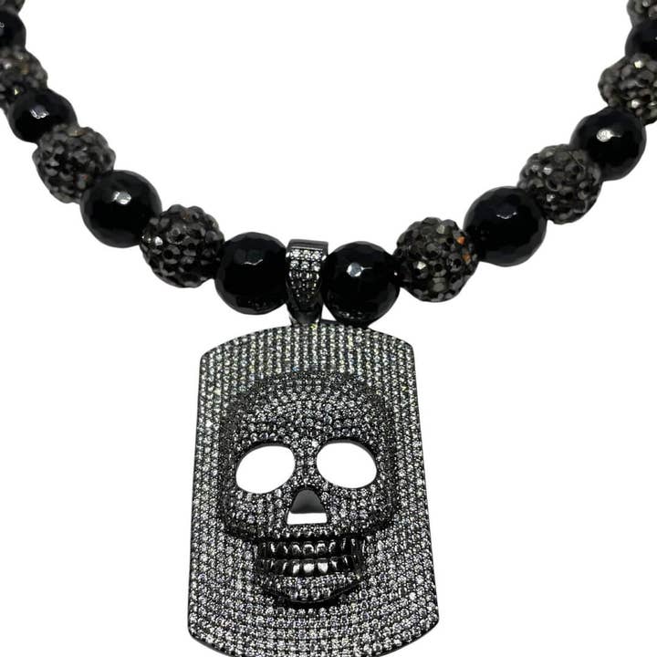 Silver Crystal dog tag skull neckla for wholesale by Mahogani Collections